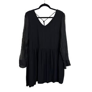 Aquamar Mini Dress Womens XL Black V-Neck Lace Sheer Long Sleeve Goth Whimsigoth